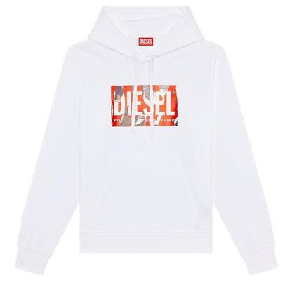 White - Lifestyle - Diesel Mens Torn Logo Hoodie