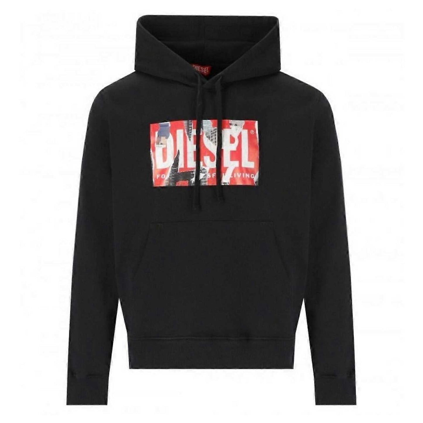 Black - Front - Diesel Mens Torn Logo Hoodie