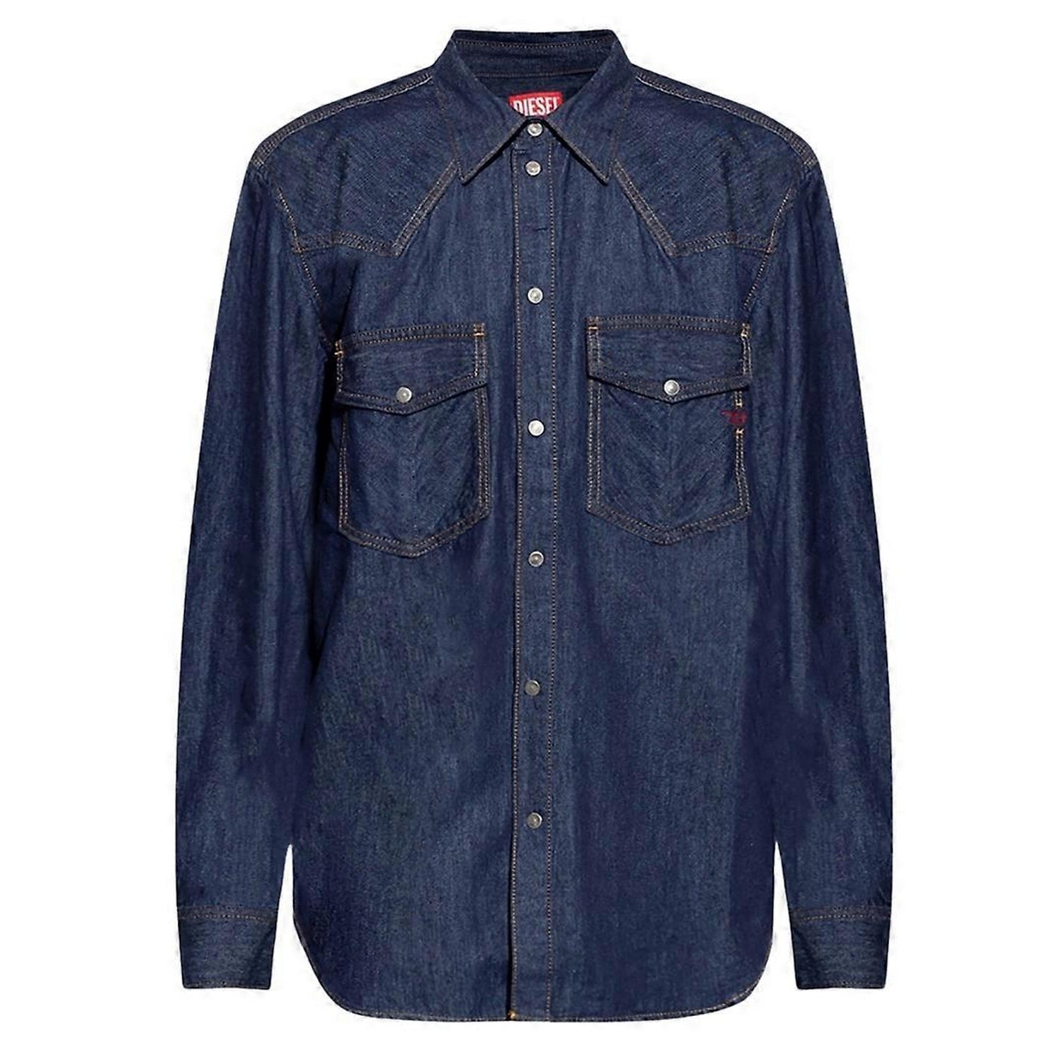 Dark Blue - Front - Diesel Mens Denim Shirt