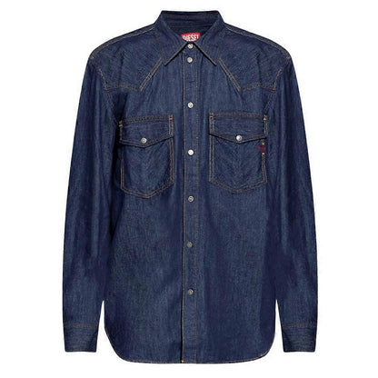 Dark Blue - Front - Diesel Mens Denim Shirt