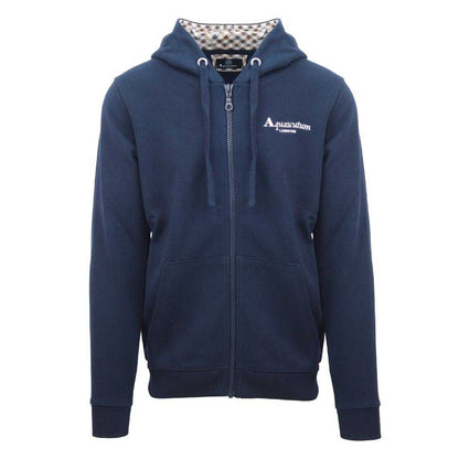Navy - Front - Aquascutum Mens Signature Embossed Full Zip Hoodie