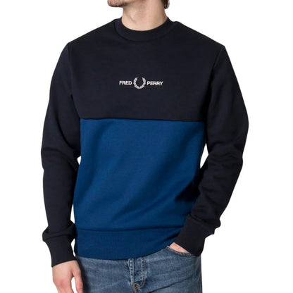 Cobalt Blue - Front - Fred Perry Unisex Adult Colour Block Sweatshirt