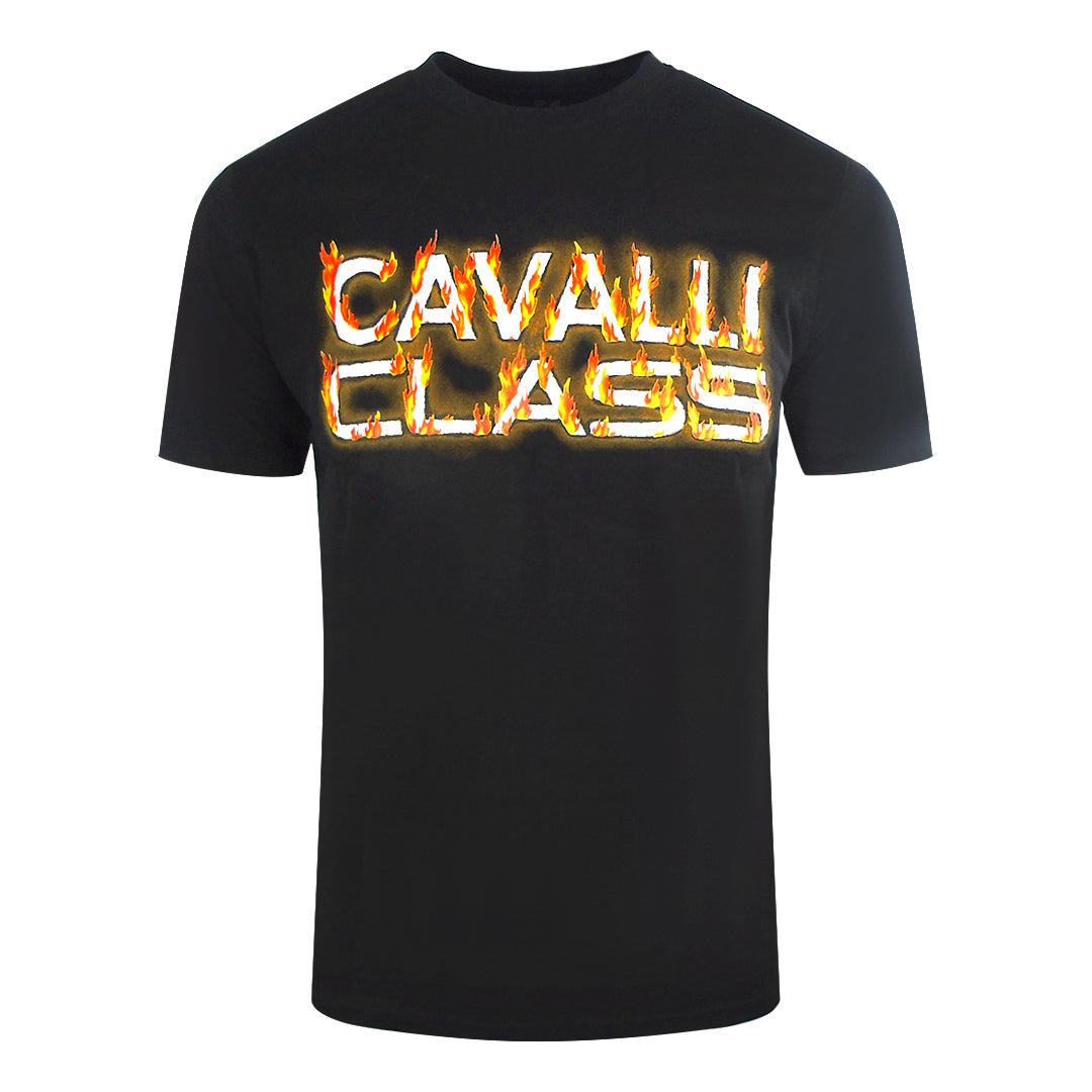 Black - Front - Cavalli Class Mens Flaming Logo T-Shirt