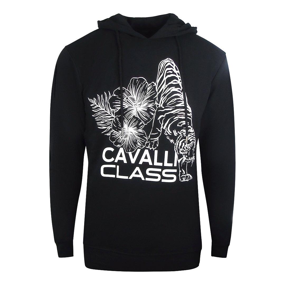 Black - Front - Cavalli Class Mens Floral Logo Hoodie