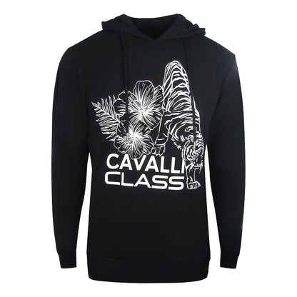 Black - Front - Cavalli Class Mens Floral Logo Hoodie