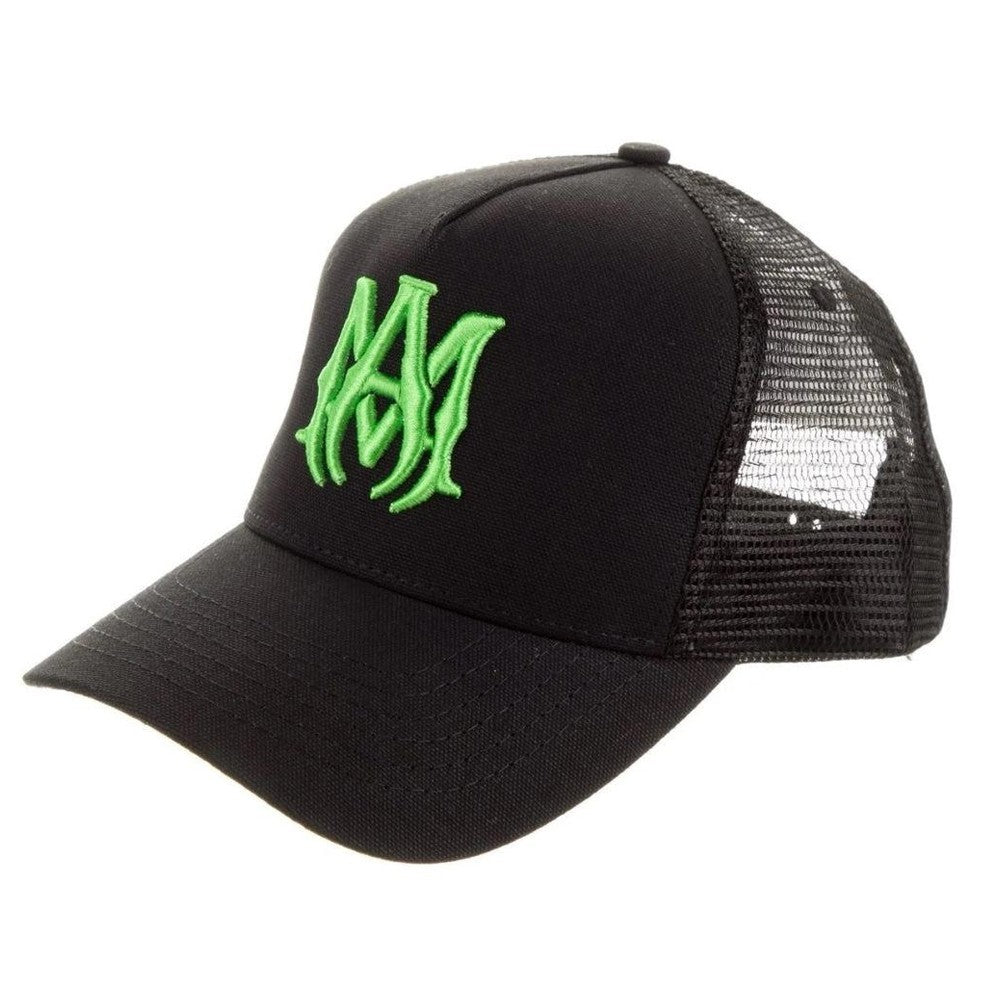 Black-Green - Side - Amiri Unisex Adult Embroidered Logo Trucker Cap