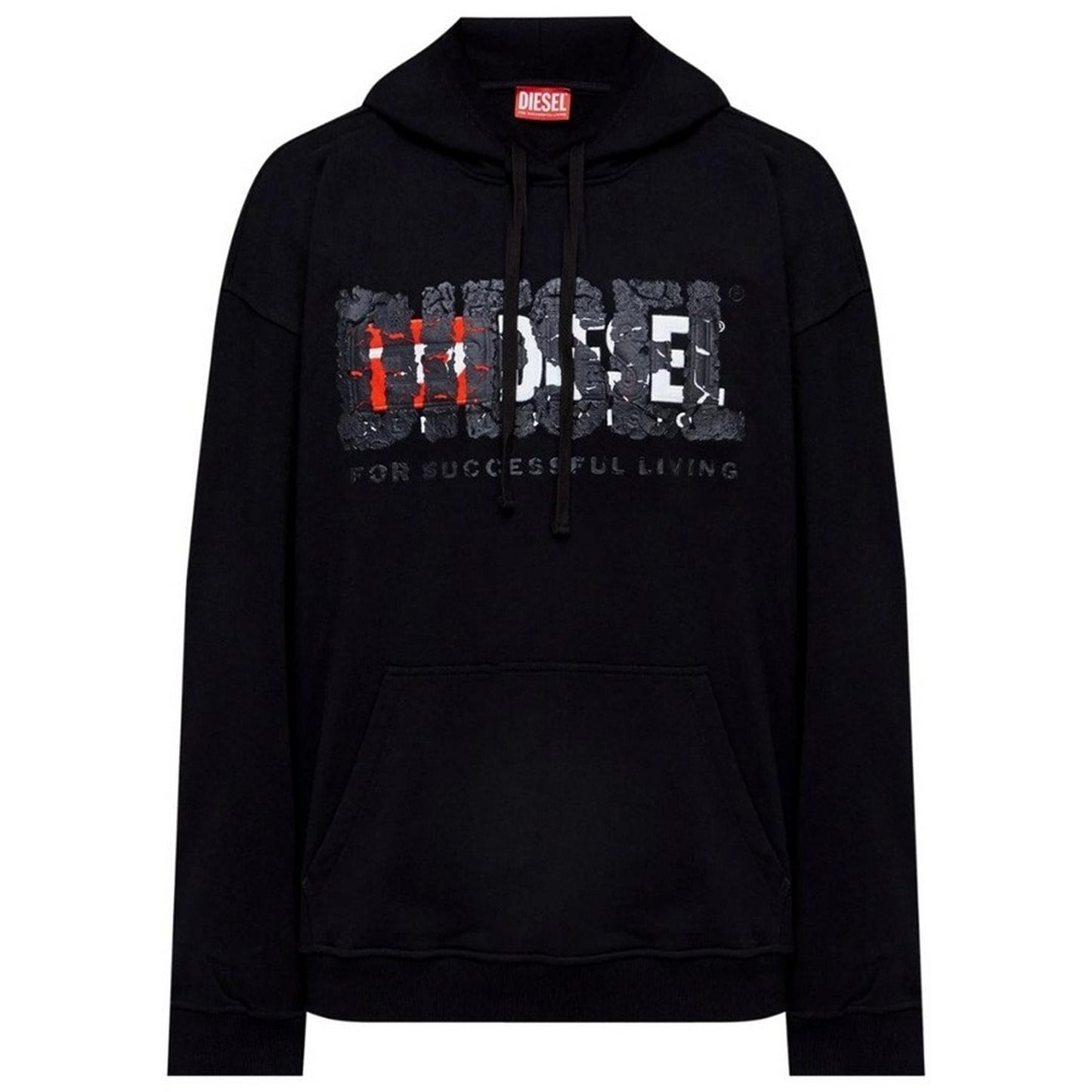 Black - Front - Diesel Mens Double Destroyed Logo Hoodie