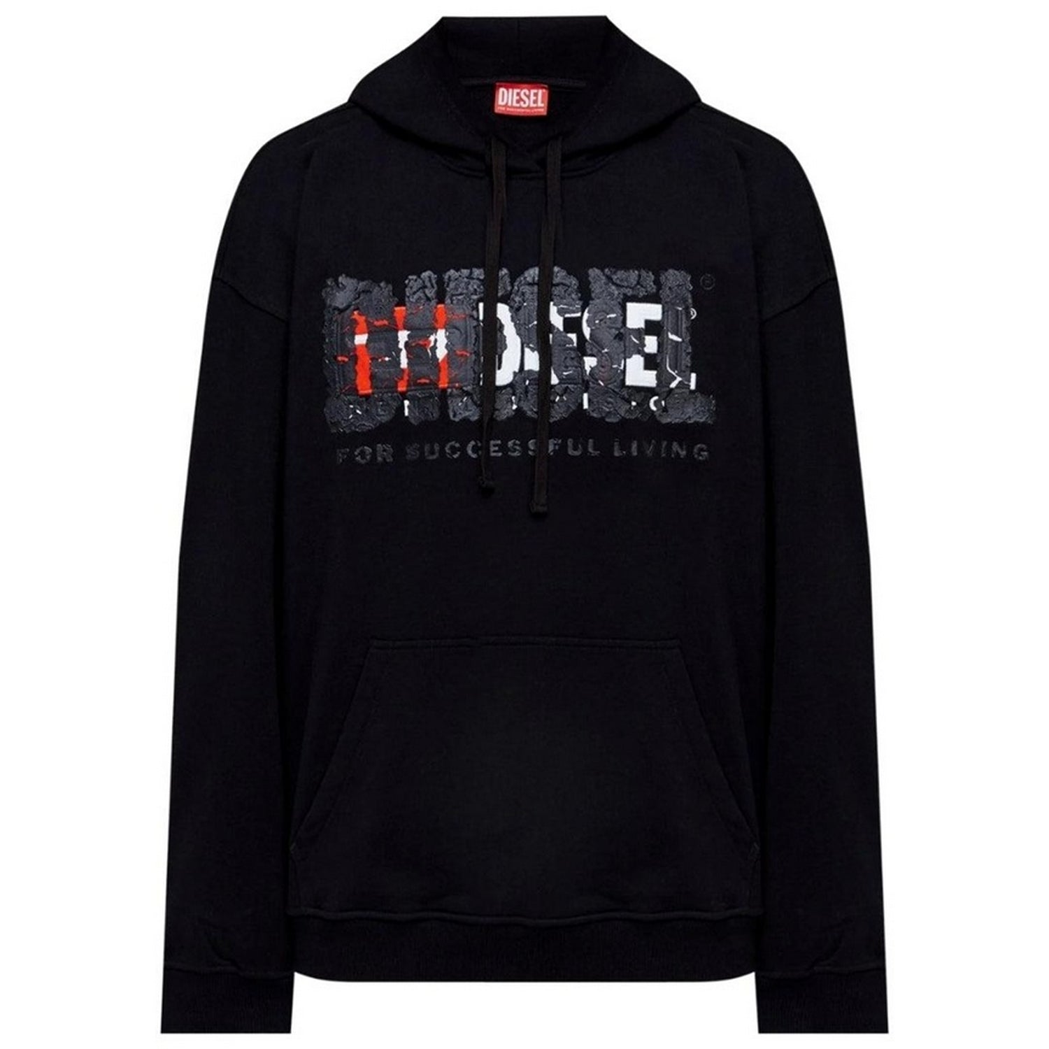 Black - Front - Diesel Mens Double Destroyed Logo Hoodie