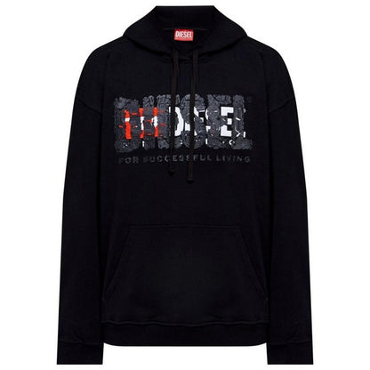 Black - Front - Diesel Mens Double Destroyed Logo Hoodie