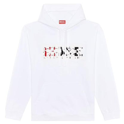 White - Front - Diesel Mens Double Destroyed Logo Hoodie
