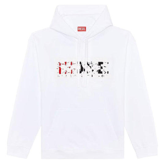 White - Front - Diesel Mens Double Destroyed Logo Hoodie