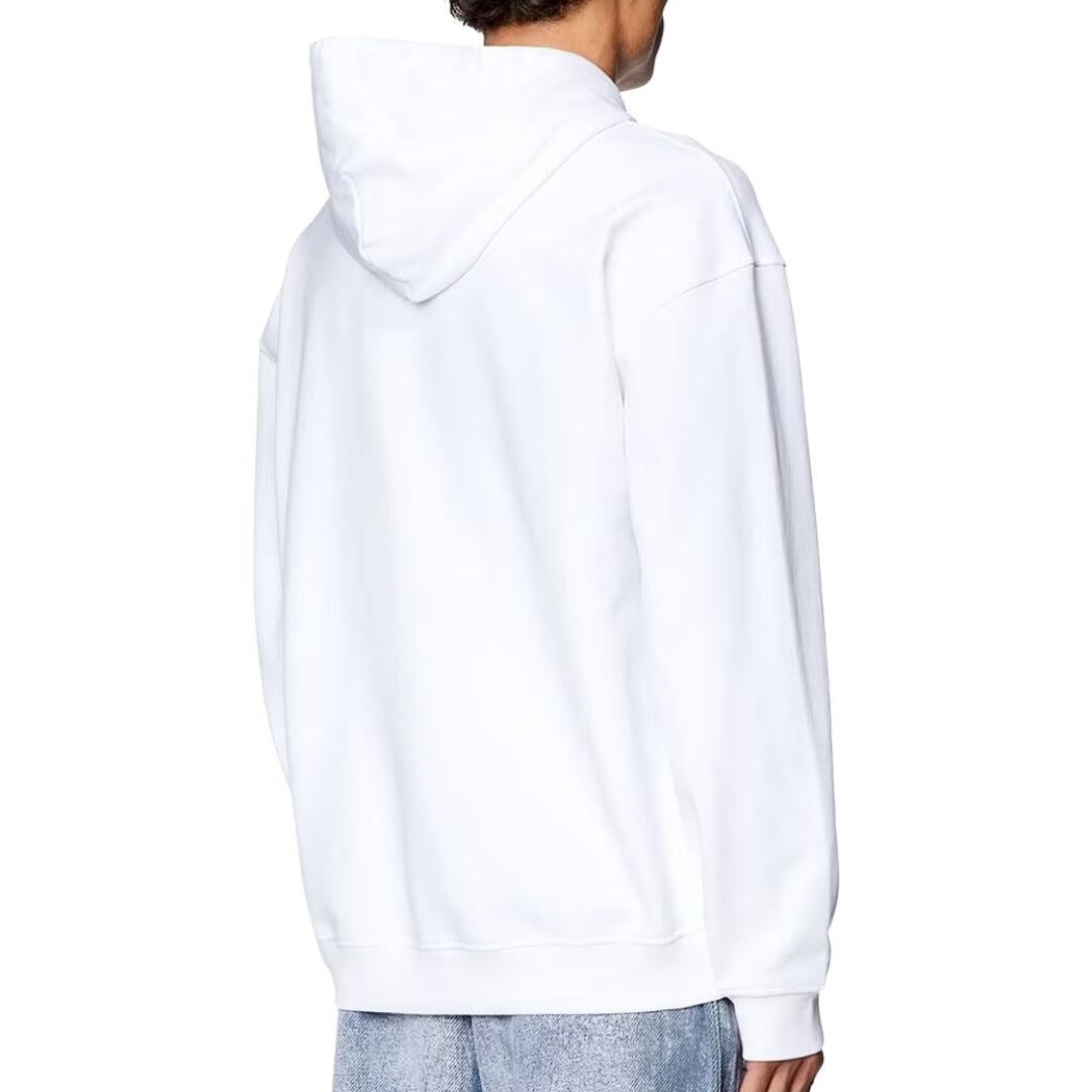 White - Side - Diesel Mens Double Destroyed Logo Hoodie