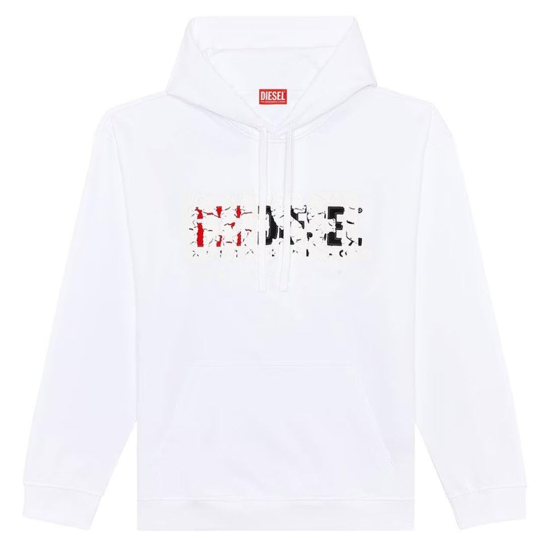 White - Lifestyle - Diesel Mens Double Destroyed Logo Hoodie