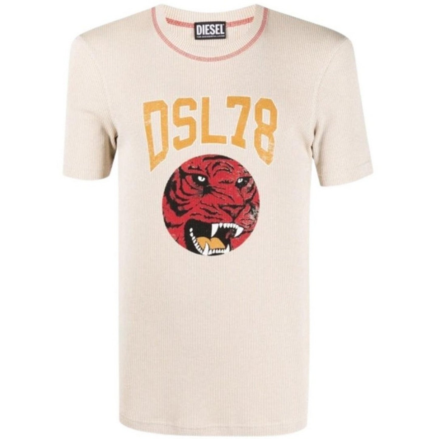 Beige - Front - Diesel Unisex Adult DSL78 Logo Ribbed T-Shirt