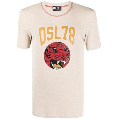 Beige - Front - Diesel Unisex Adult DSL78 Logo Ribbed T-Shirt