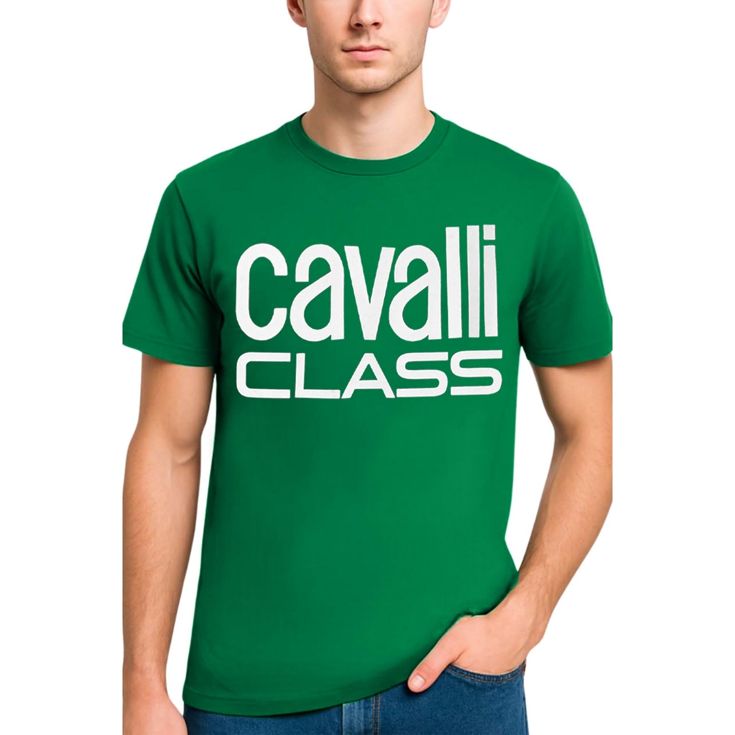 Green - Side - Cavalli Class Mens Bold Logo T-Shirt
