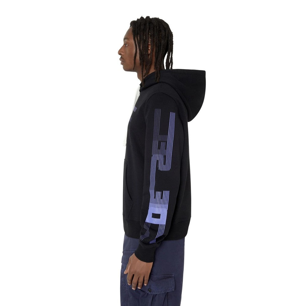 Black - Side - Diesel Mens Faded Logo Hoodie