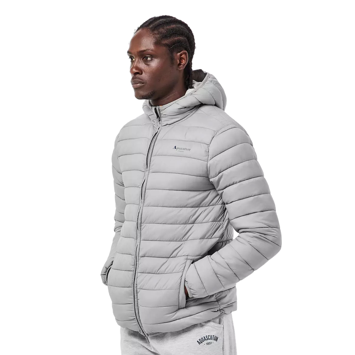 Grey - Side - Aquascutum Mens London Quilted Logo Jacket