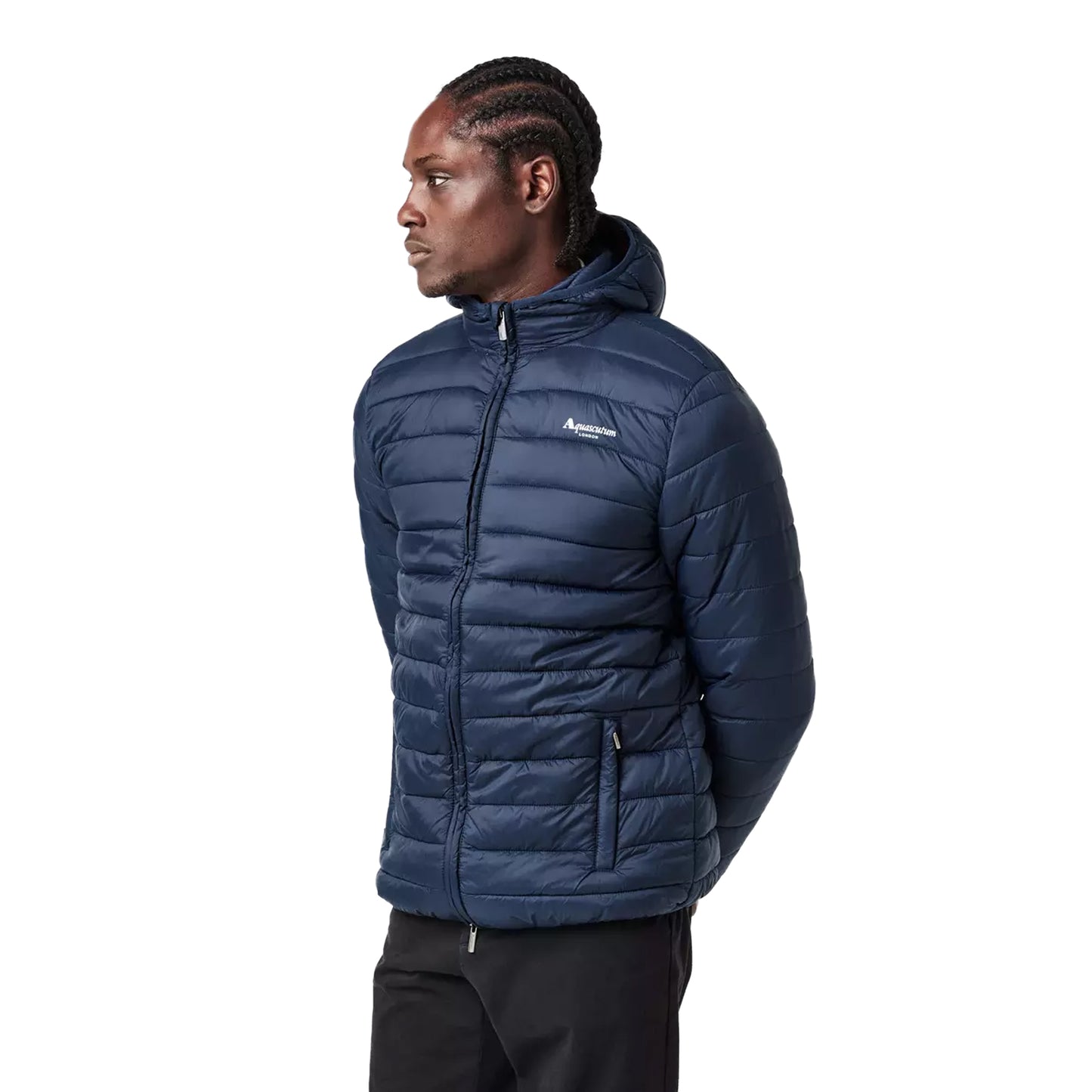Navy Blue - Side - Aquascutum Mens London Quilted Logo Jacket