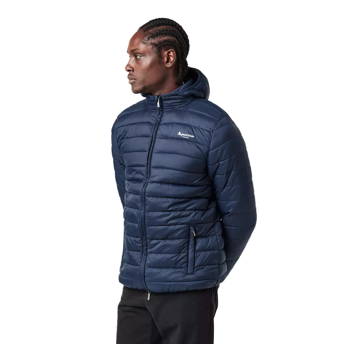 Navy Blue - Side - Aquascutum Mens London Quilted Logo Jacket