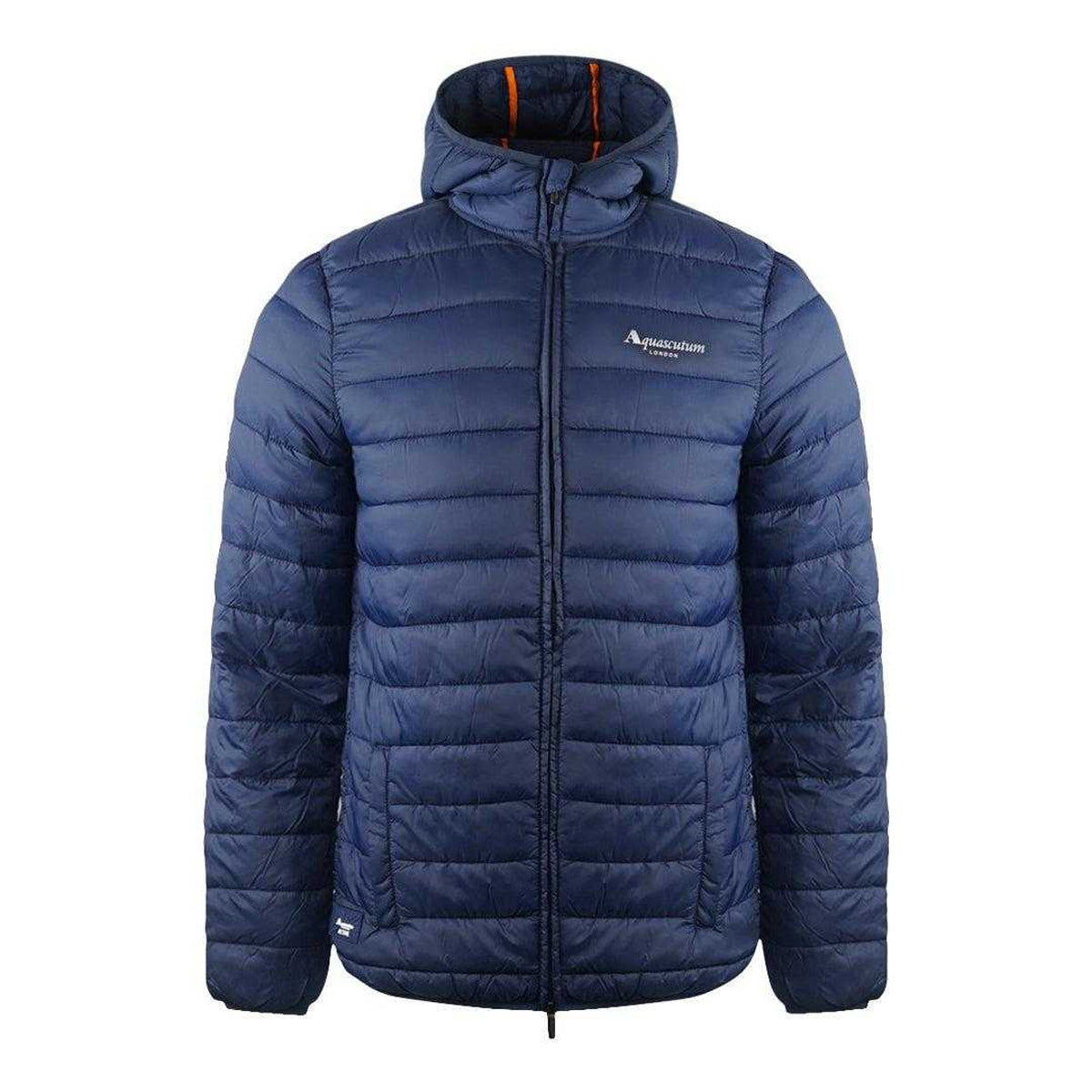 Navy Blue - Front - Aquascutum Mens London Quilted Logo Jacket