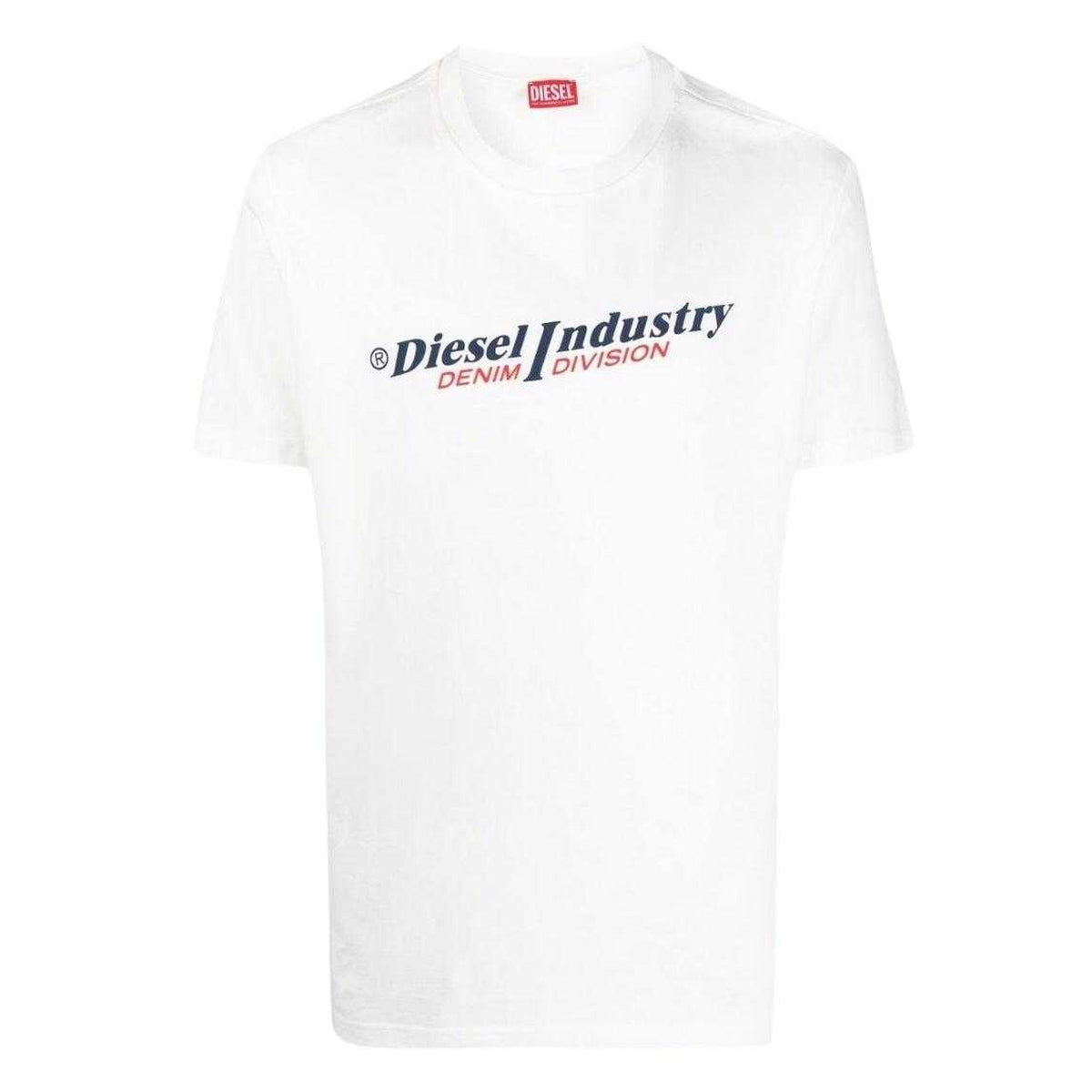 White - Front - Diesel Unisex Adult Industry Denim Division Logo T-Shirt