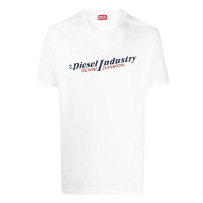 White - Front - Diesel Unisex Adult Industry Denim Division Logo T-Shirt