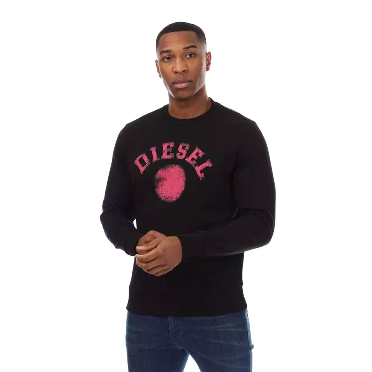 Black - Side - Diesel Mens Faded Dot Logo Sweatshirt