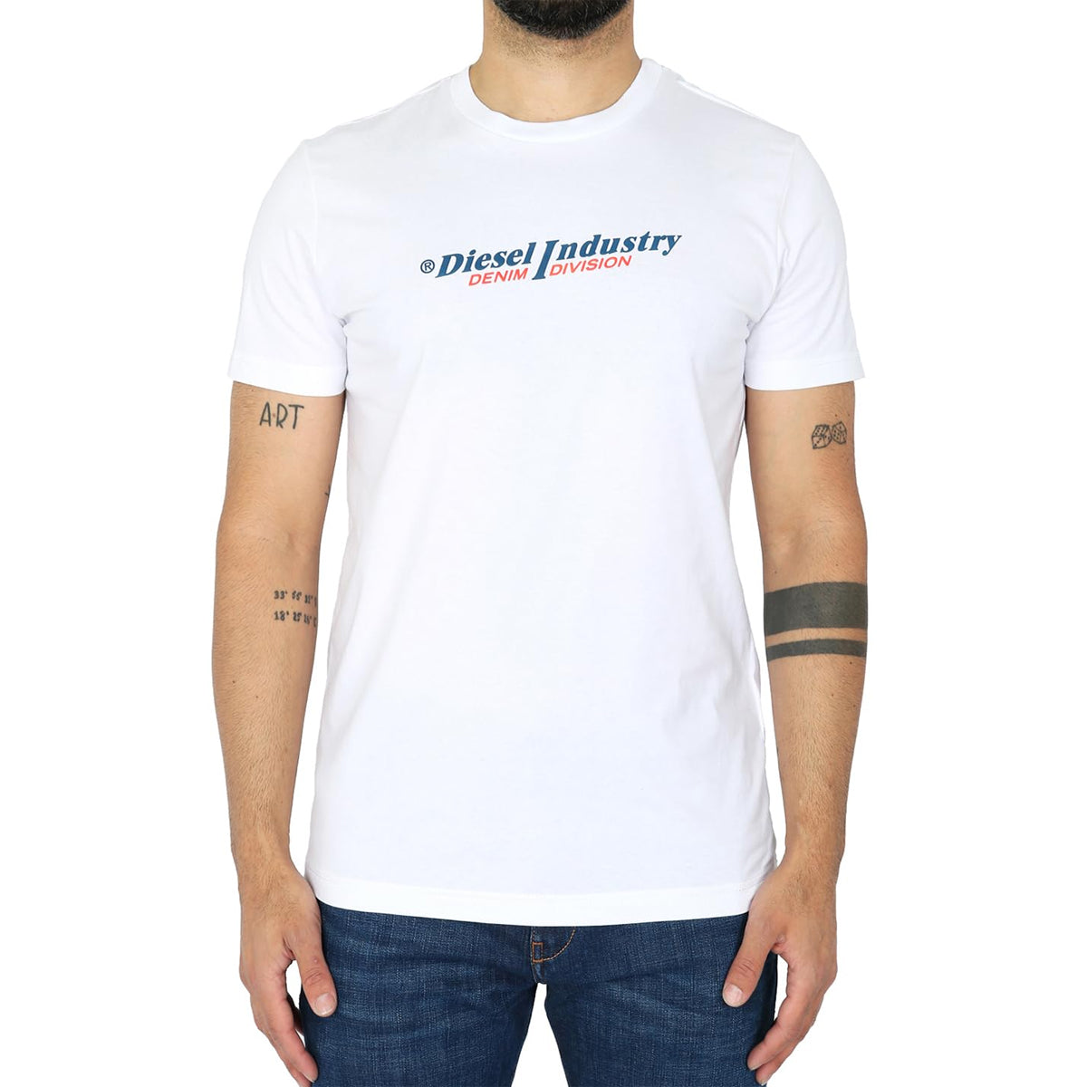 White - Side - Diesel Unisex Adult Industry Denim Division Logo T-Shirt