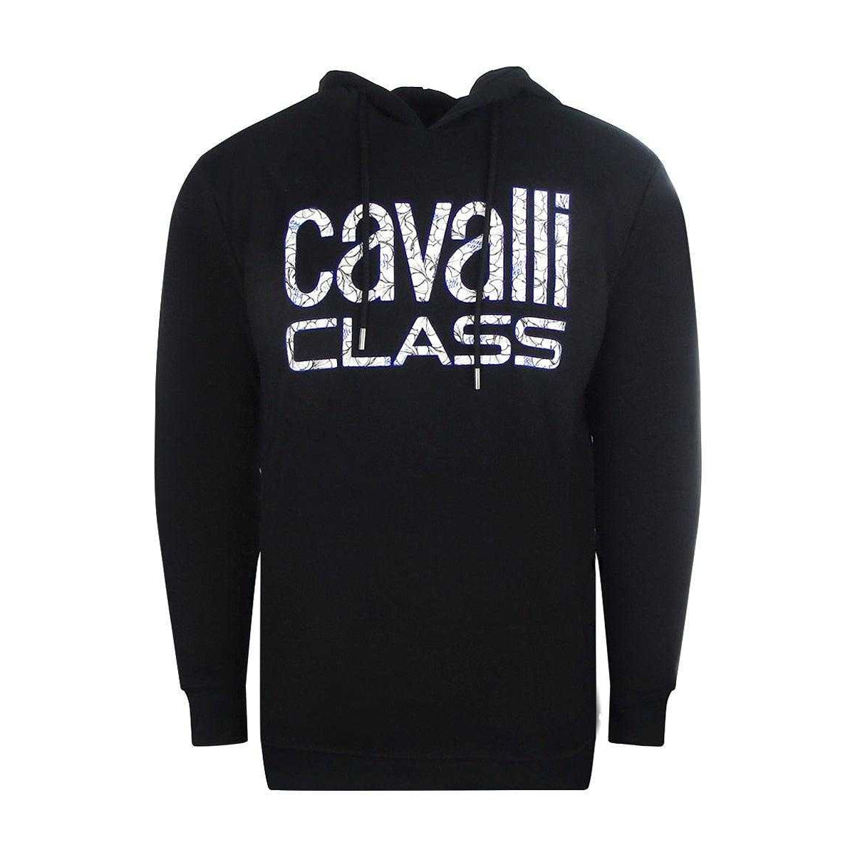 Black - Front - Cavalli Class Mens Floral Logo Hoodie