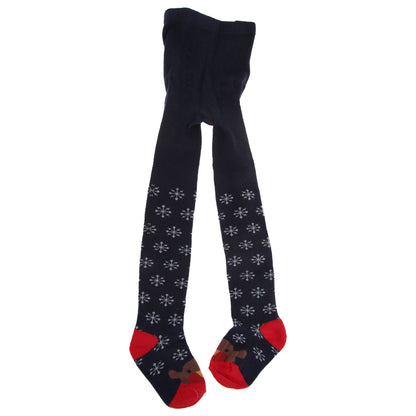 Navy - Front - Childrens Girls Cotton Rich Festive Tights (1 Pair)