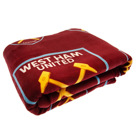 Claret Red-Blue-Yellow - Front - West Ham United FC Sherpa Fleece Crest Blanket
