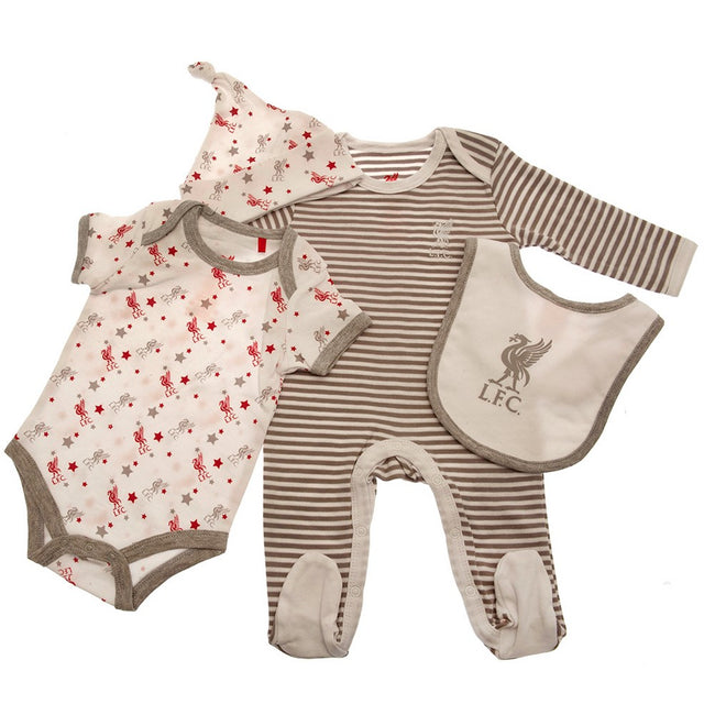 White-Grey - Front - Liverpool FC Baby Sleepsuit Set (Pack of 4)
