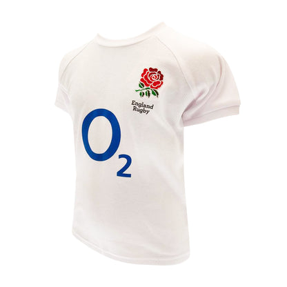 White - Back - England RFU Baby Home Kit T-Shirt & Shorts Set
