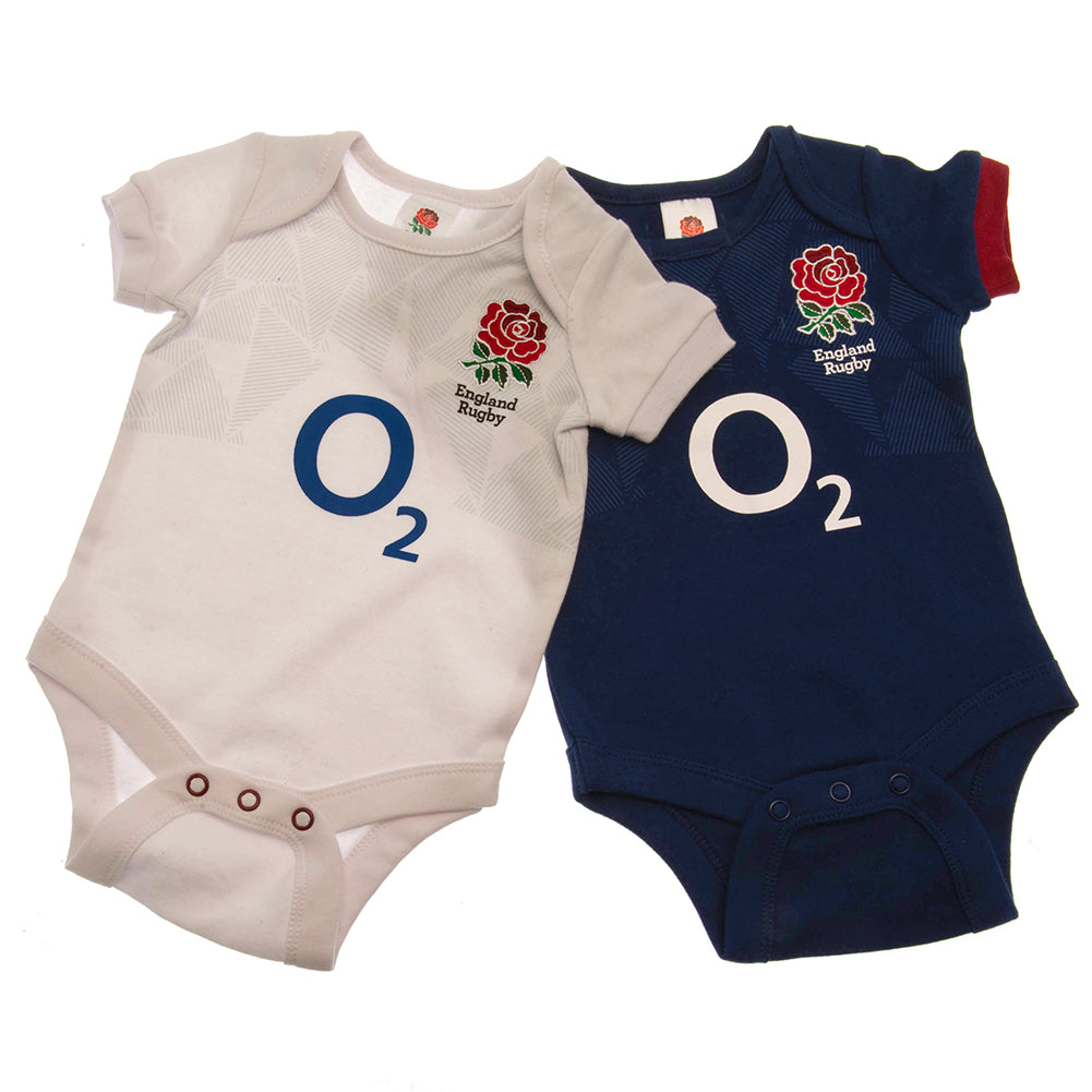 White-Navy Blue - Front - England RFU Baby 2023-2024 Bodysuit (Pack of 2)