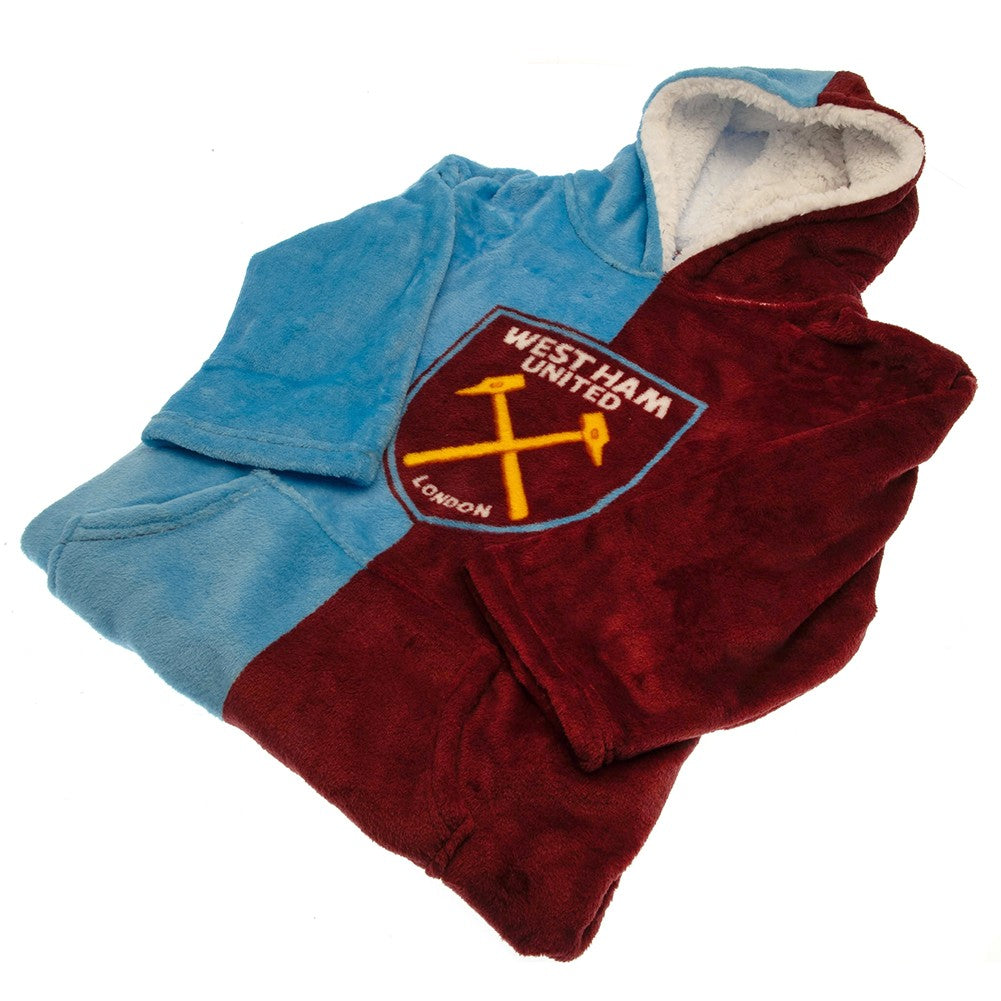 Claret Red-Sky Blue - Back - West Ham United FC Unisex Adult Hoodie Blanket