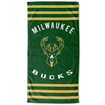 Green-Cream-White - Front - Milwaukee Bucks Stripe Beach Towel