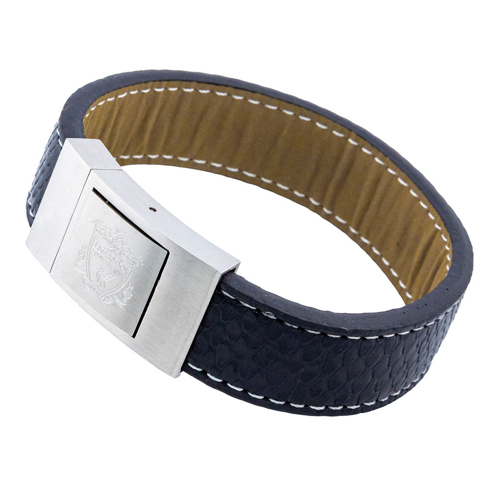 Silver-Blue - Back - Liverpool FC Leather Stitched Bracelet