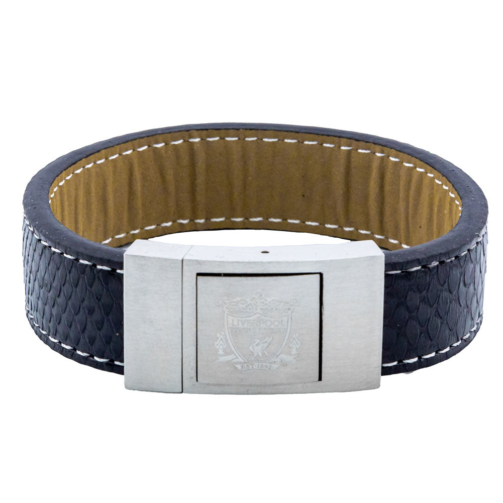 Silver-Blue - Front - Liverpool FC Leather Stitched Bracelet