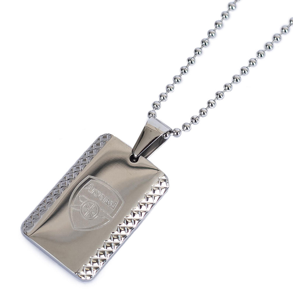 Silver - Front - Arsenal FC Patterned Dog Tag And Chain