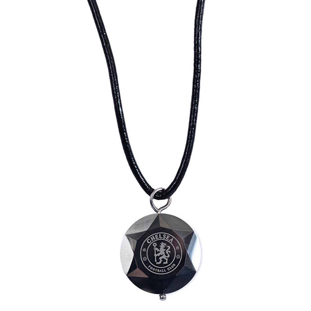 Black-Silver - Front - Chelsea FC Tungsten Leather Cord Necklace & Pendant