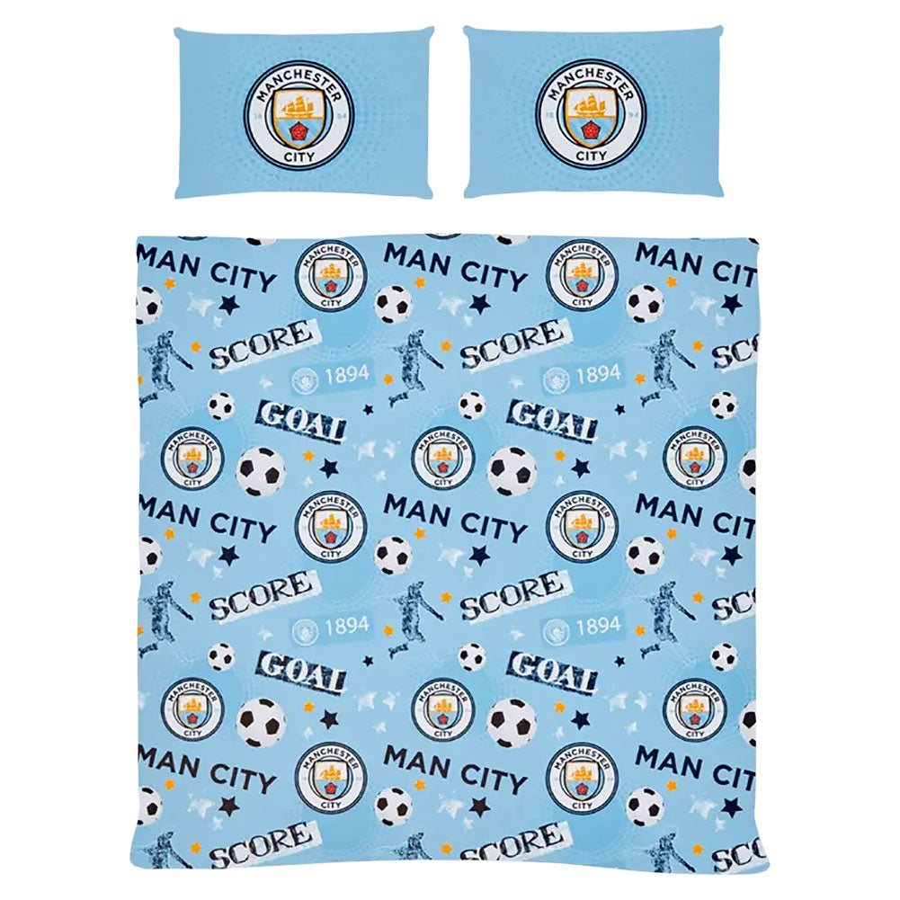Sky Blue-White - Front - Manchester City FC Striker Duvet Cover Set