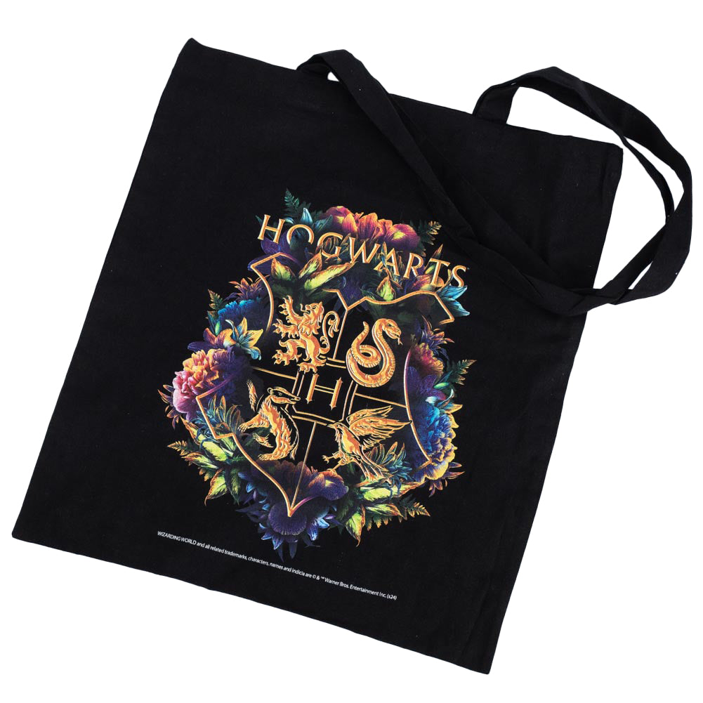 Black-Gold-Multicoloured - Back - Harry Potter Hogwarts Crest Canvas Tote Bag