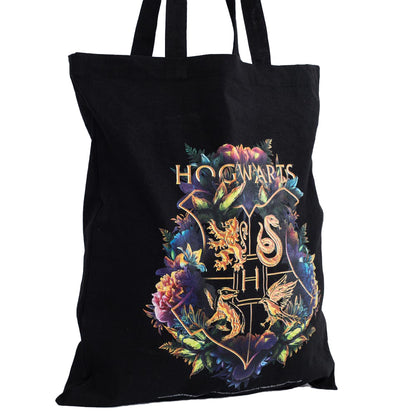 Black-Gold-Multicoloured - Side - Harry Potter Hogwarts Crest Canvas Tote Bag