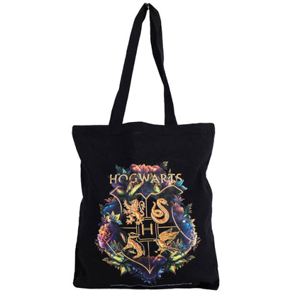 Black-Gold-Multicoloured - Front - Harry Potter Hogwarts Crest Canvas Tote Bag