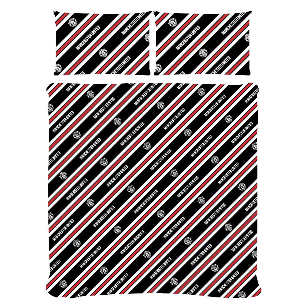 Red-Black - Back - Manchester United FC Core Stripe Duvet Cover Set