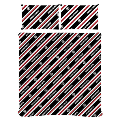 Red-Black - Back - Manchester United FC Core Stripe Duvet Cover Set