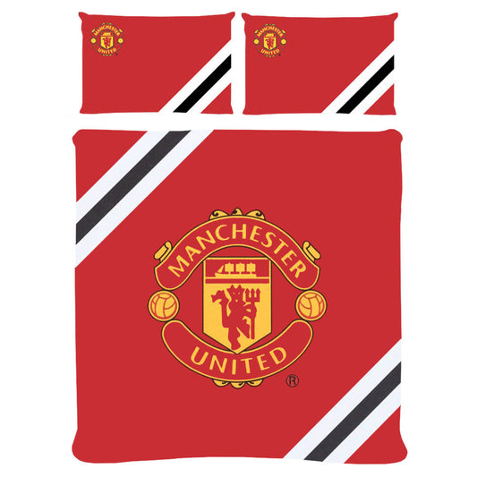 Red-Black - Front - Manchester United FC Core Stripe Duvet Cover Set