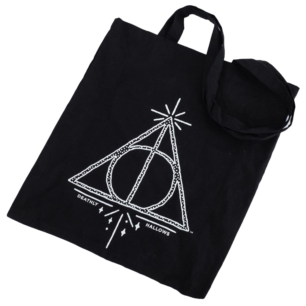 Black-White - Back - Harry Potter Deathly Hallows Canvas Tote Bag