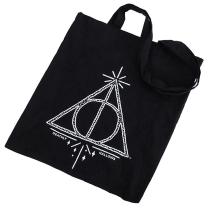 Black-White - Back - Harry Potter Deathly Hallows Canvas Tote Bag